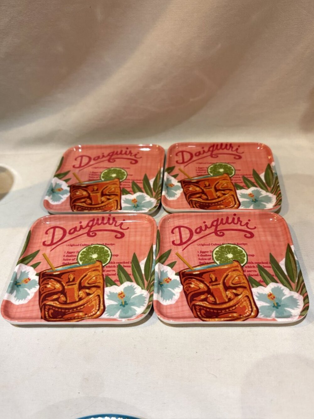 Tommy Bahama Set 4 Melamine Coaster 4” Tropical Cocktail Recipe Daiquiri